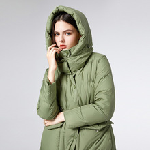 羽绒服女中长款冬季新款洋气收腰显瘦连帽白鸭绒加厚女士外套批发