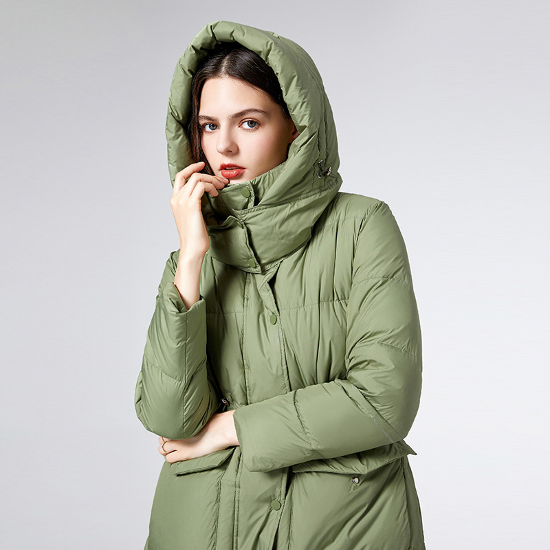羽绒服女中长款冬季新款洋气收腰显瘦连帽白鸭绒加厚女士外套批发