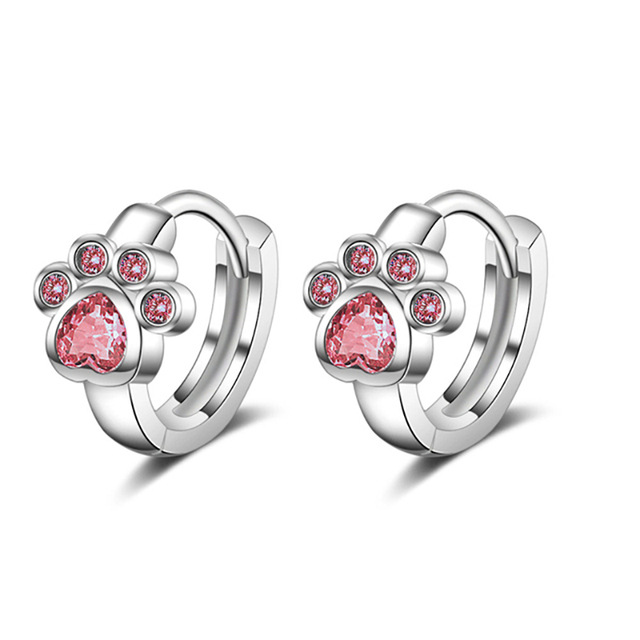 Women'S Gender 1 Pair Cute Paw Print Copper Plating Zircon Earrings