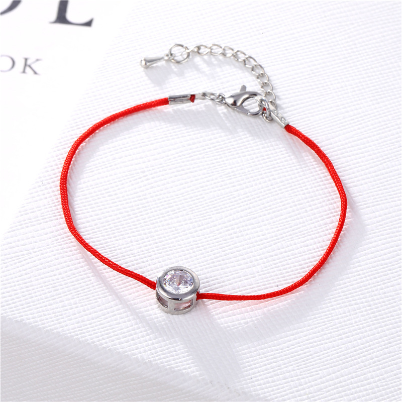 Vente En Gros Bijoux Corde De Corde Rouge Incrusté De Cuivre Bracelet Zircon Rond Nihaojewelry display picture 4