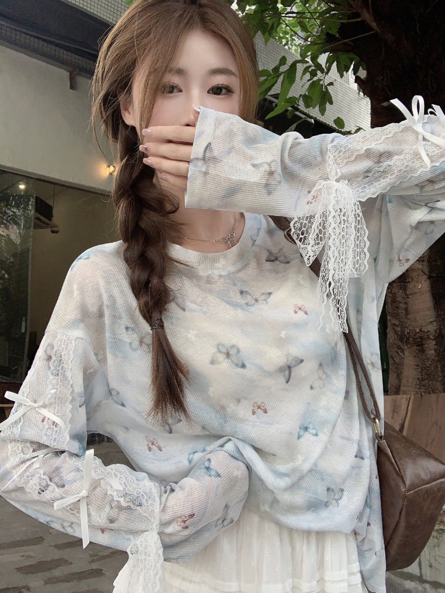 【工場の現物を設置して発見した】ドーパミンプリントのブラウスtシャツの小衆のカジュアルでゆったりした薄い上着