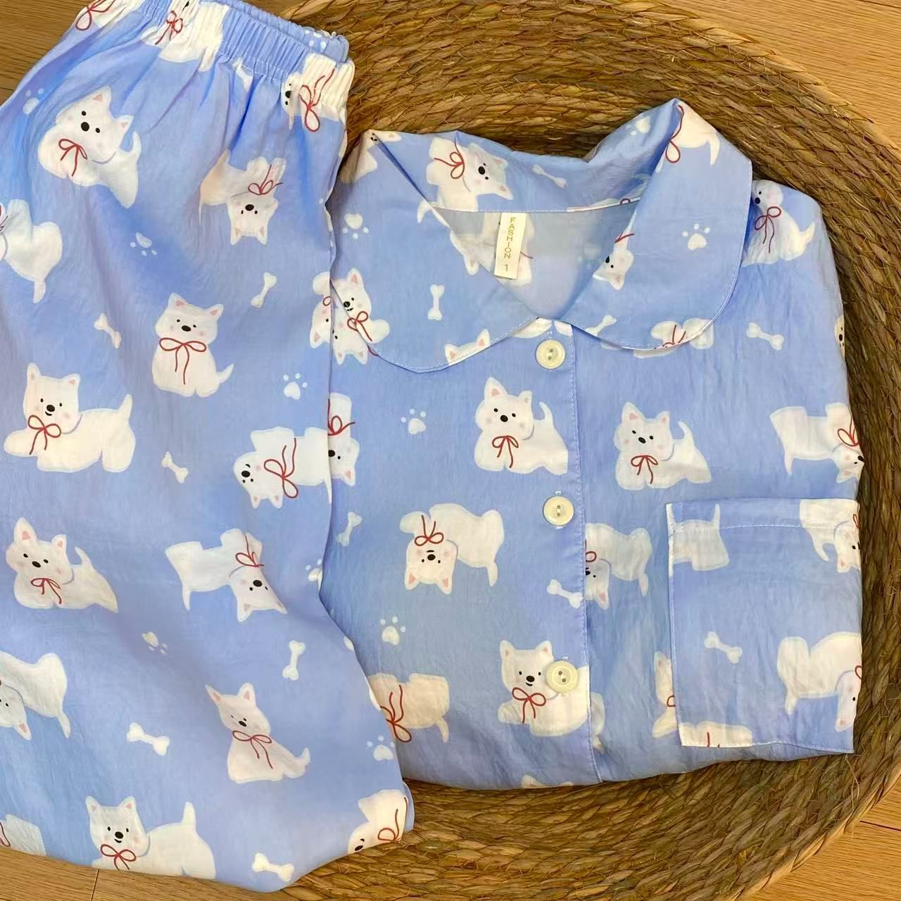 Al por mayor transfronterizo explosión con cojín de pecho primavera y otoño dulce nubes algodón pantalones de manga larga pijamas de niñas estudiantes set de ropa para el hogar