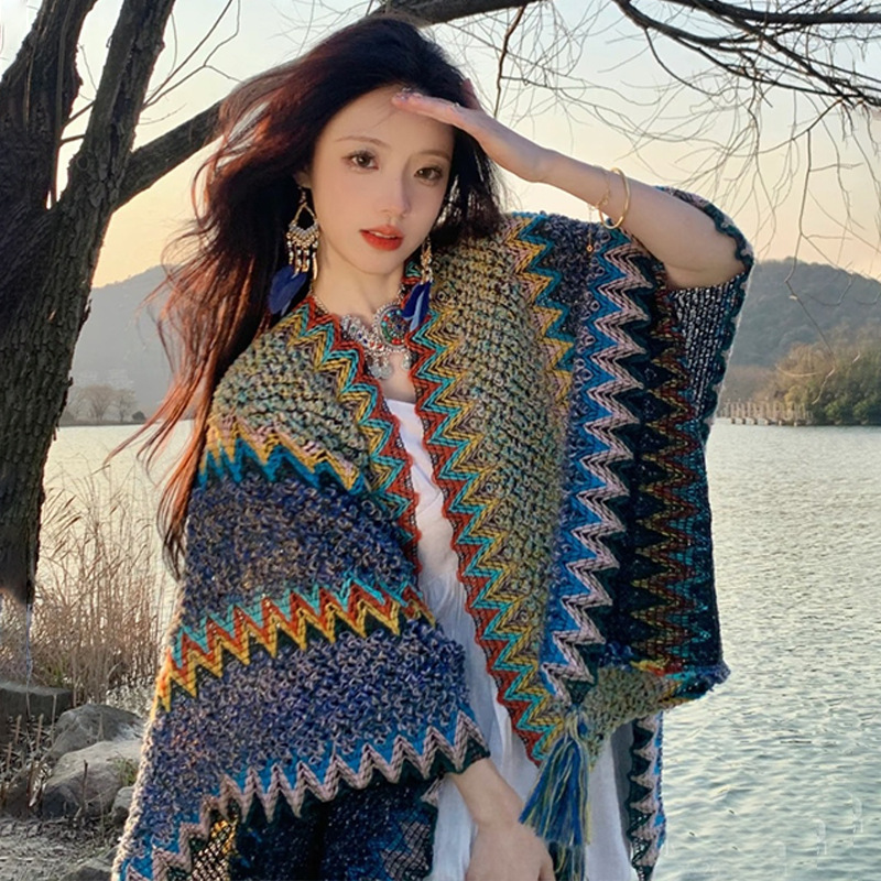 Women's Ethnic Style Shawl, Same Style as Xu Hongdou, Travel Cape, Outerwear, Poncho for Women