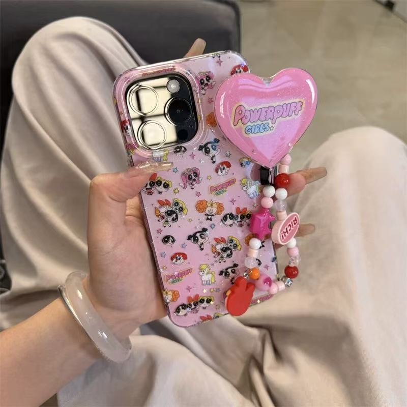 Niña de dibujos animados brillo niña apta iphone16ProMax soporte 15 funda para teléfono móvil Apple 14 cadena 13