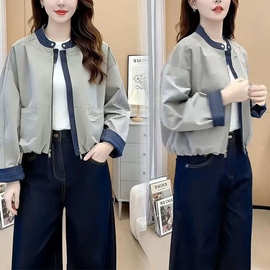 韩版设计感宽松立领撞色拼接短外套女2026夏季新款夹克棒球服上衣