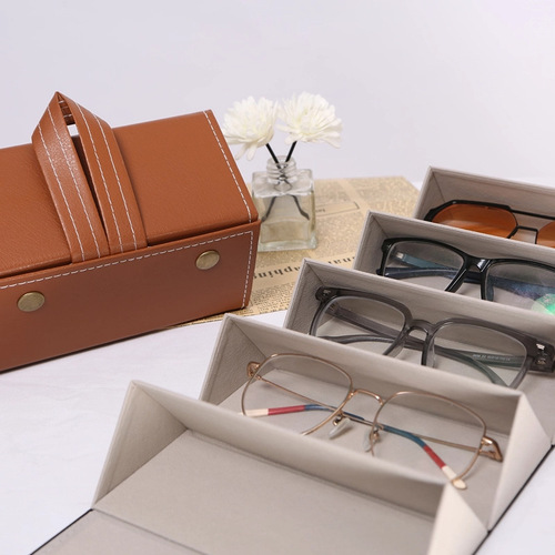 Creative Five-Grid Folding Eyeglass Case, High-End Eyeglass Case with Sunglasses, Multi-Compartment Eyeglass Storage