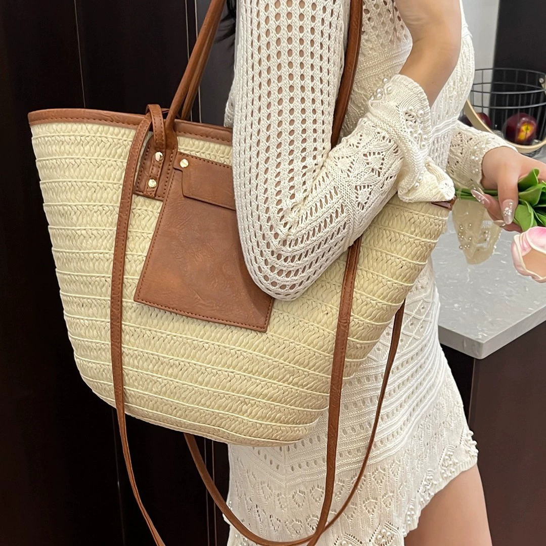约姿 Straw вместительная плечовая сумка, пляжная корзина через плечо