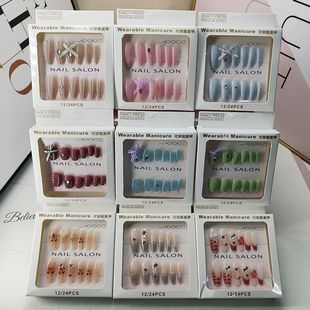 New Boxed Cat-Eye Bow Nail Stickers Three-Dimensional Nail Art Patches Girly Heart Wearable Nails with Manicure Tools