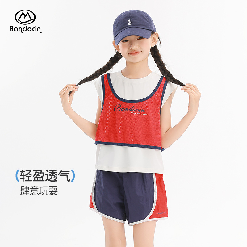 ハーフデグリーレジャーガールズサマーベストスーツ、ファッショナブルな2025新しい中型および大型子供服、夏のカジュアルショーツ、トレンディ|undefined