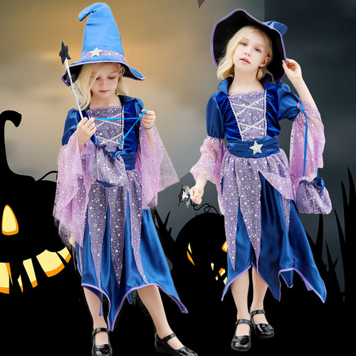 Halloween Party Kids Witch dress up Costumes Girls Carnival Party  performance Cosplay Fancy dress Masquerade Dresses Witch Princess Dresses