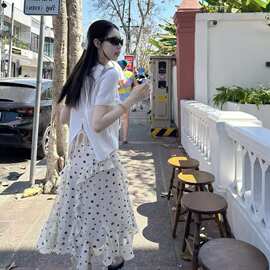小个子波点荷叶边不规则中长款半身裙仙女裙天丝韩系2026春夏新款