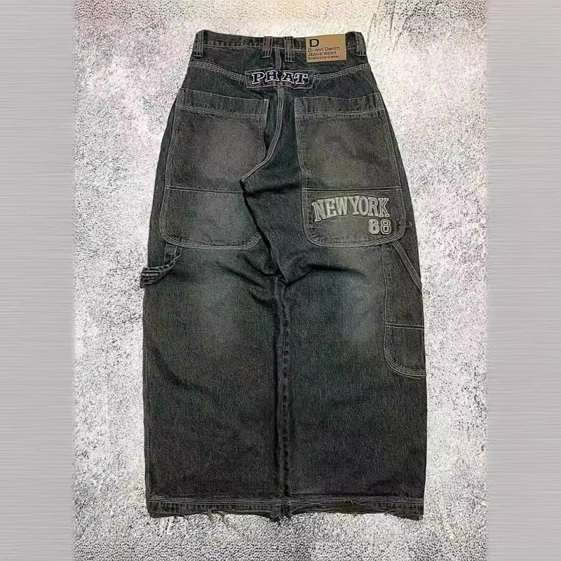 Cross-border E-commerce Classic Retro Y2K Loose Letter Jeans High Street Casual Punk Style Wide Leg Pants Men