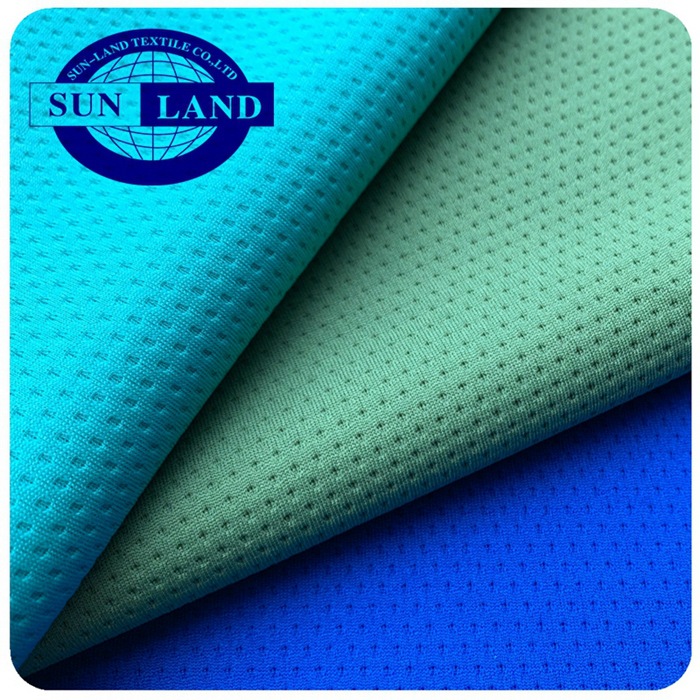 批发全涤蜂巢网眼纬编吸湿快干T恤运动服专用针织面料网孔