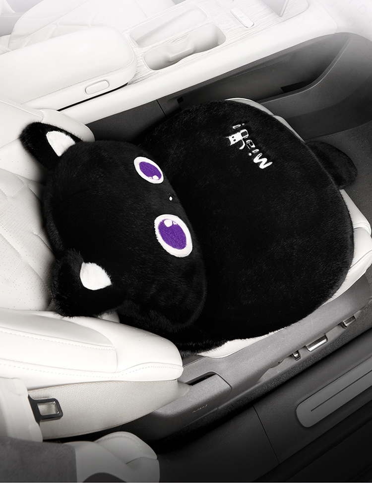 24 years new car seat cushion winter black cat plush cartoon cute seat cushion three-piece universal seat cover car