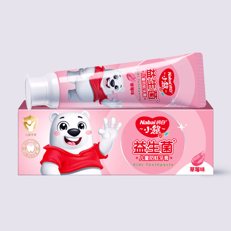 Nabai Bear, pasta de dientes para niños, sabor a helado de fresa, probióticos, anti-cavitas, dientes fijos, aliento fresco, pasta de dientes con flúor.