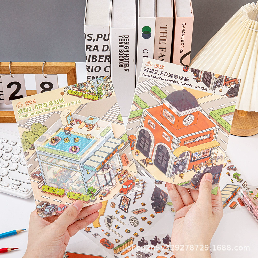 Квадратная коробка мастерская двухслойная пейзажная наклейка