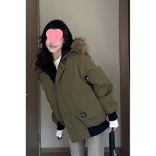 羽绒棉服女2025冬季新款美式复古刺绣大毛领加厚宽松情侣款外套