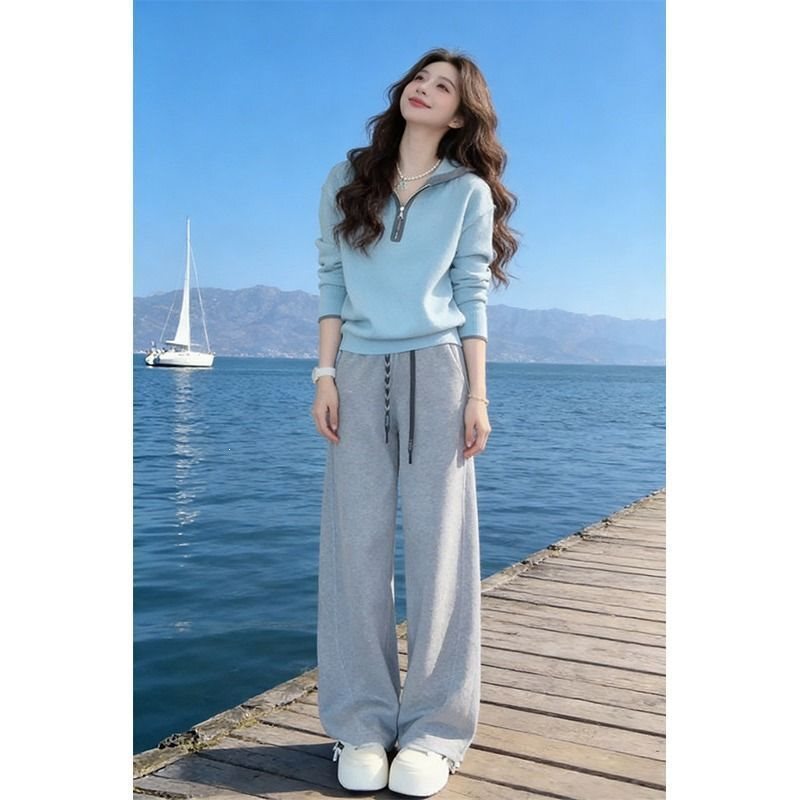 Trendy casual sportswear set for women, 2026 spring/autumn collection, popular style, age-reducing, loose-fitting hooded sweatshirt and wide-leg pants, two-piece set Trendy casual sportswear set for women, 2026 spring/autumn collection, popular style, age-reducing, loose-fitting hooded sweatshirt and wide-leg pants, two-piece set