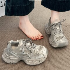厚底老爹鞋女鞋子2025新款秋季网面小个子松糕底增高休闲运动鞋女
