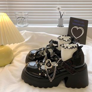 Thick High-Heeled Shoes, Punk Style Small Leather Shoes for Women, 2023 Autum Versatile British Style Sweet and Cool Girl Jk Mary Jane Shoes