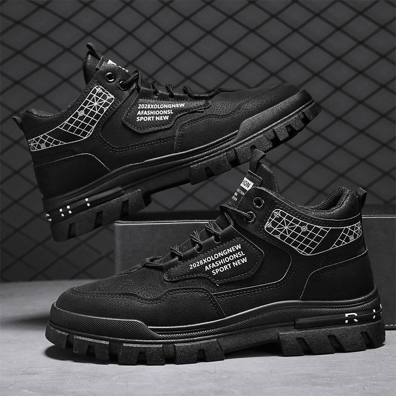 2024 otoño nuevo cuero empalmado letras impresión de suela gruesa zapatos de martin para hombre al aire libre zapatos de hombre