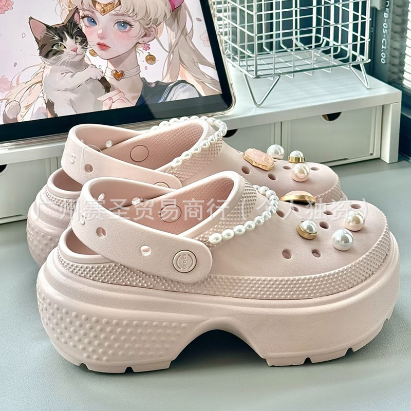 Cross Kalochi Thick-soled Snow House Hole Shoes Women's High-rise Non-slip Outdoor Beach Shoes Sandals Slippers Casual Shoes