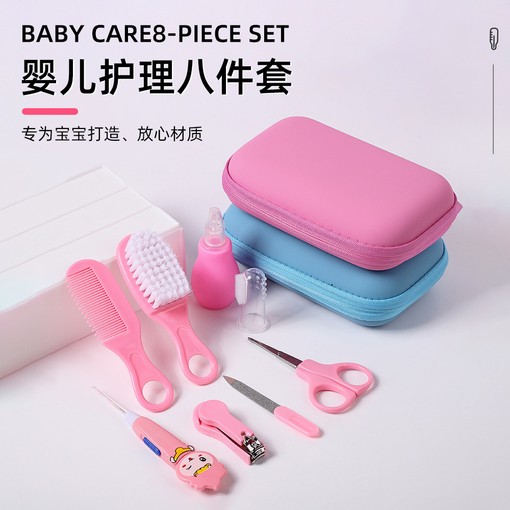 Maternity and Baby Products Wholesale Baby Nail Scissors 8-Piece Set Baby Comb Brush Dropper Medicine Feeder Eva Bag Care Set