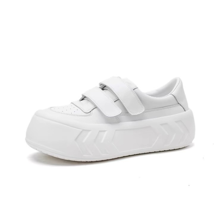 Velcro cabeza grande zapatos de pan de suela gruesa mujer 2025 otoño nuevo estilo universitario deportes ocio realzar zapatos blancos mujer
