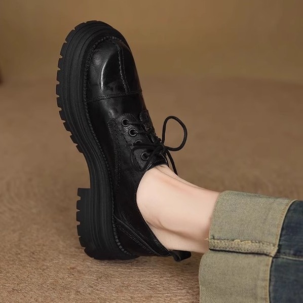 In-stock 022 Soft Leather Thick-soled Lace-up Women's Retro Commuter Loafers 2025 Spring/autumn Round-toe British Style_vogvips.com