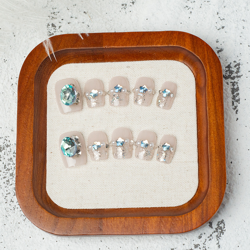 纯手工穿戴甲蓝海眼泪美甲片高端法式美甲贴片春夏新款指甲片分码