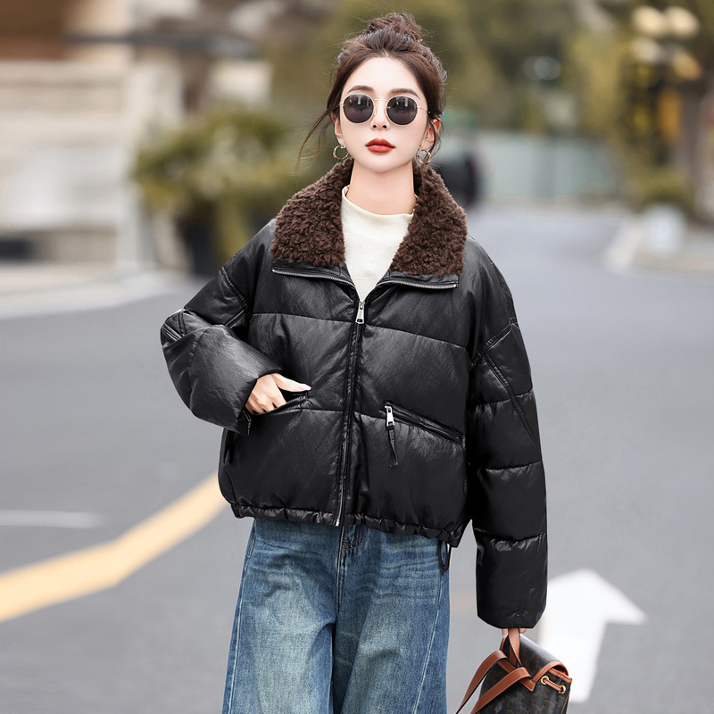 2025 New Winter down Jacket for Women, Versatile, Thickeneded and Warm, White Duck down Pu Leather Jacket for Small People Yf2679