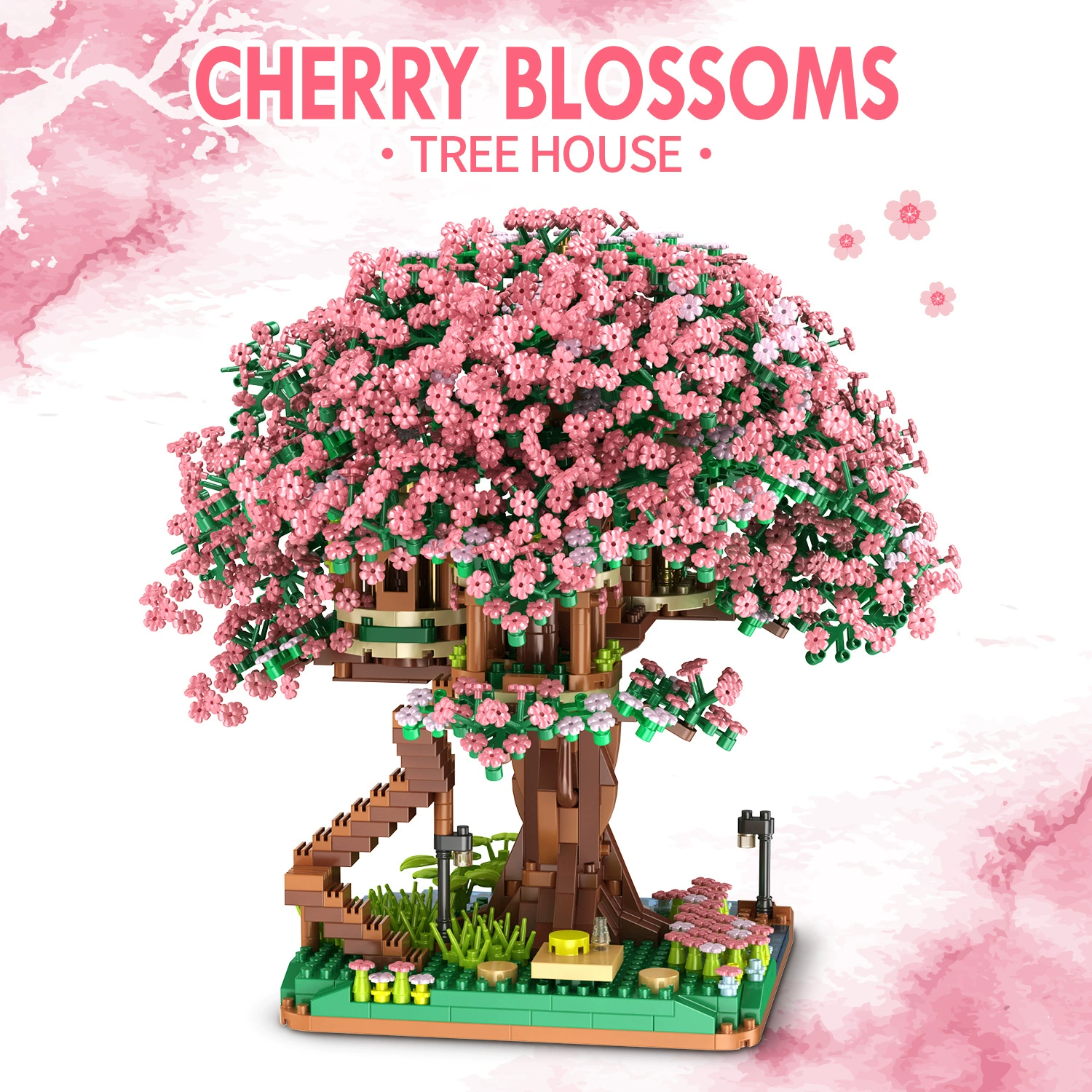 Constructor toy Cherry Tree, modular building kit with LED option, desk decorative model