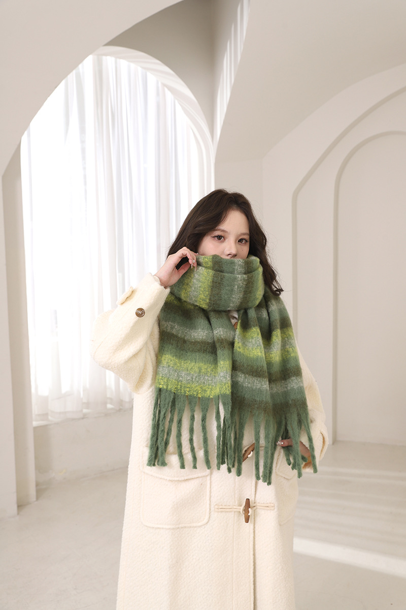 2024 autunno inverno nuova atmosfera sciarpa spessa in mohair, calore di alta qualità, cappotto versatile da uomo e da donna con strisce_voghion.com