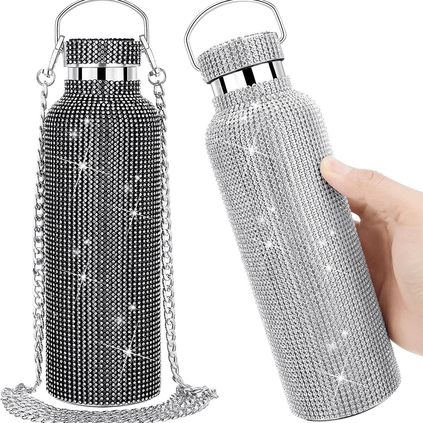 Taza de vacío incrustada en diamantes celebridad de Internet Taza de agua incrustada en diamantes TikTok tendencia creativa transfronteriza taza de agua portátil taza de vacío de diamantes de imitación