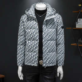 2025秋冬新款男士时尚连帽印花90绒白鸭绒羽绒服F88662