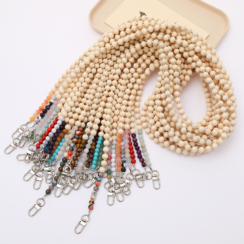创意新款木珠串珠天然石斜挎链包包挂饰替换链钥匙扣挂件手机挂绳