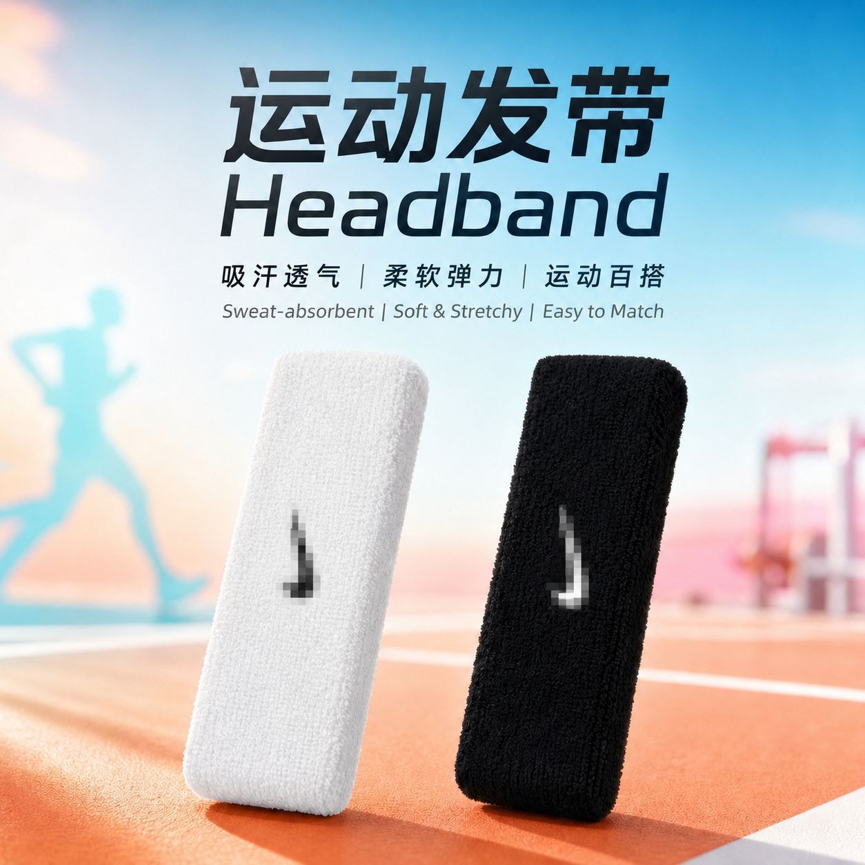 Breathable, Non-Sweat-Inducing Sports Headband and Wristband Set, Campus Sports Competition Accessories, Sweat-Absorbing Hook-And-Loop Headband and Wristband