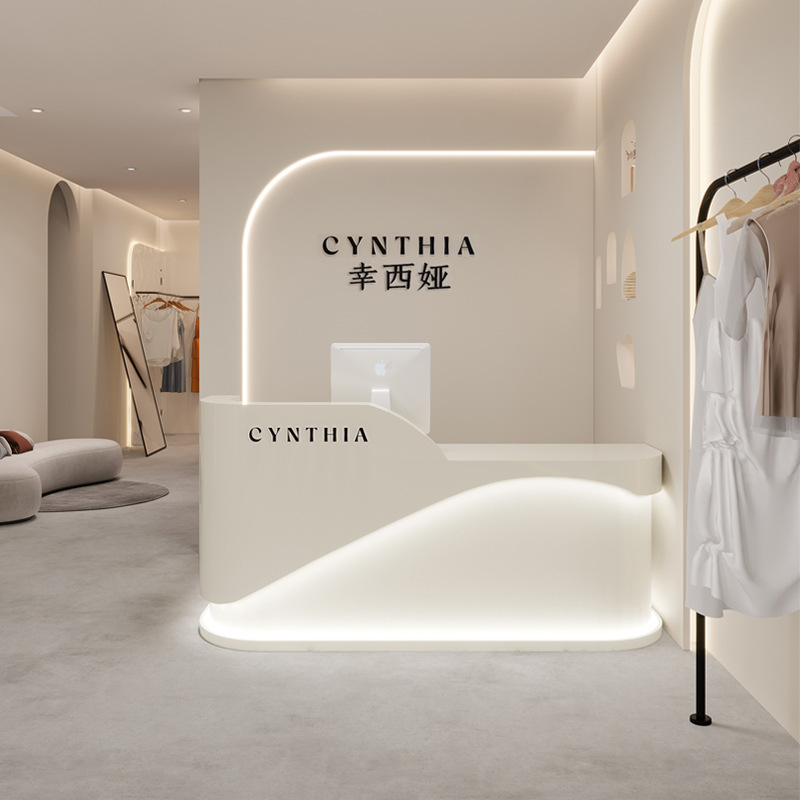 店铺小型服装店前台接待台女装店奶油风烤漆吧台美容院收银台|undefined