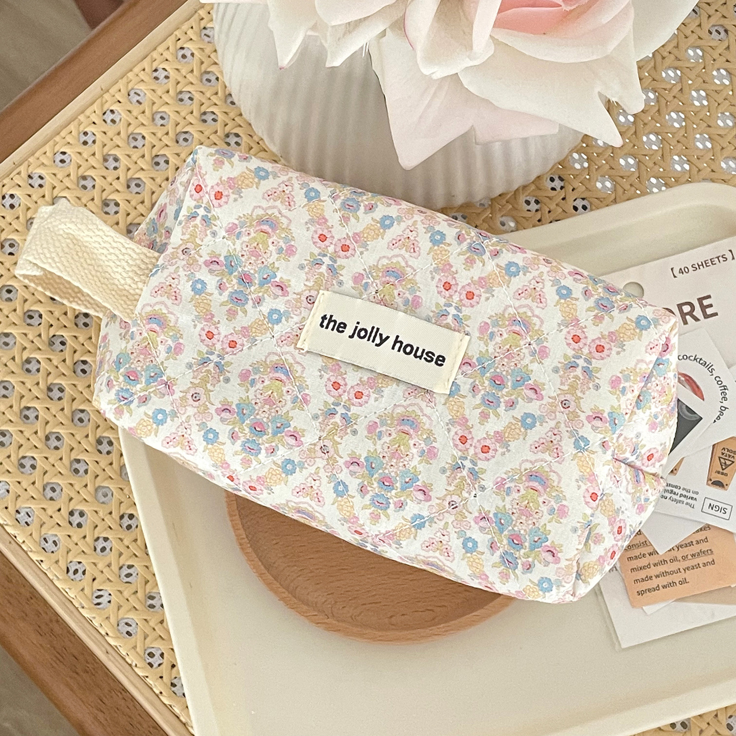Holiday, Travel Occasion Polyester Material Cute Classic Style Ditsy Floral Polyester Sewing Thread Square Makeup Bags