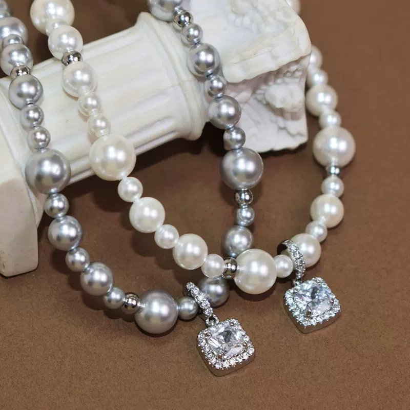 何家气泡方糖珍珠母贝项链手链锁骨链轻奢高级气泡方糖颈链批发