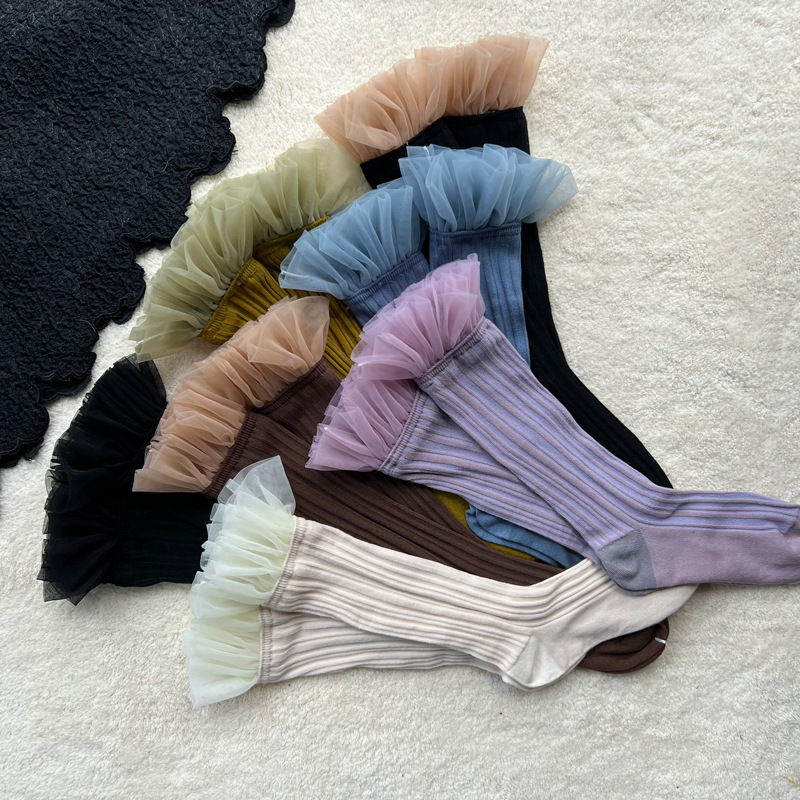 Mesh Lace Piled Socks Niche Design Sweet Cool Shoulder Socks Japanese JK Internet Trendy Socks Mid-Shoulder Socks