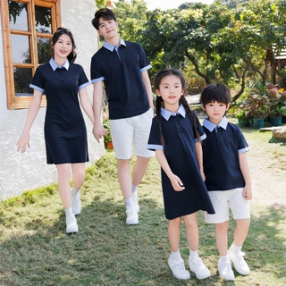 高级感母女亲子装短袖2026新款一家三口夏装母女装连衣裙活动班服