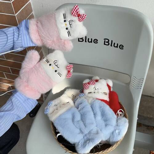 Adorable Cat Pattern Gloves for Women - 2025 New Winter Model, Student Outdoor Cycling Windproof, Coldproof, Warmth-retaining Fully Fleece Gloves