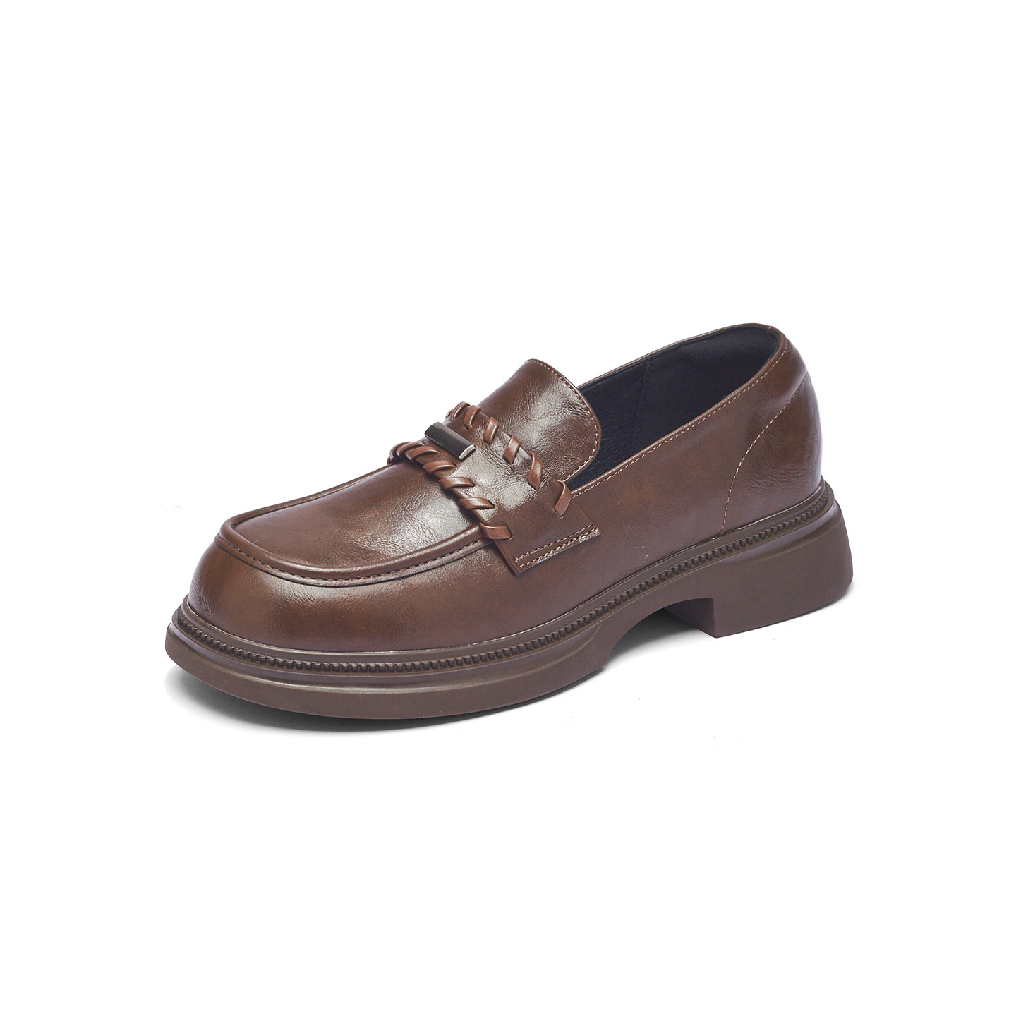 Auge Shi Deng marrón zapatos Lefour de fondo grueso para mujeres 2025 nuevo otoño zapatos de tacón grueso zapatos de cuero gigantescos de aspecto pequeño zapatos de cuero británicos