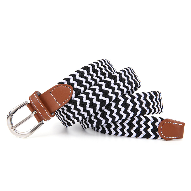 Nuevo color sólido de las mujeres cinturón de lona delgada cinturón elástico casual tejido estudiante pin hebilla cinturón al por mayor