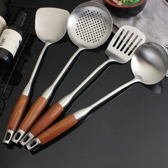 Manufacturer spatula German stainless steel household kitchenware solid wood handle anti-scalding cooking spatula soup colander frying spatula set
