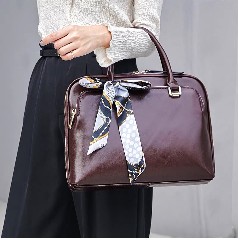 New top layer cowhide women's handbag suitable for 13-inch 14-inch laptop bag shoulder crossbody briefcase