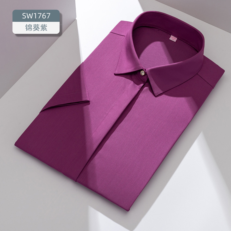 LOGO personalizado camisa de fibra de bambú de mujer de manga corta de moda de negocios sin quemar elástico delgado procesamiento de camisa de ropa profesional