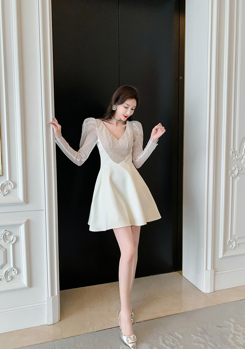 C1777 1100K VÁY ĐẦM LIỀN THÂN NỮ CHOTDNG DÁNG CHỮ A LƯỚI MỎNG MÙA XUÂN THU ĐÔNG CỔ CHỮ V THỜI TRANG NỮ G03 SẢN PHẨM MỚI