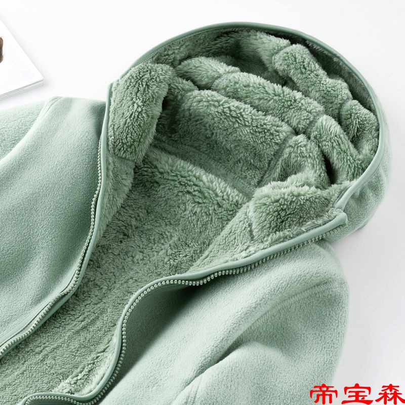 Double face Coral Fleece Hooded Autumn and winter Plush thickening keep warm Fleece Cardigan coat